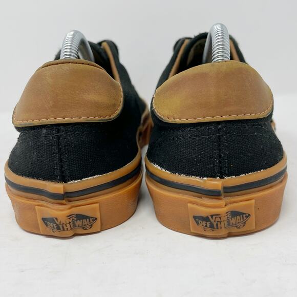 Vans Black Canvas Low Lace-Up Skate Shoes Gum Soles M6.5/W8 Leather - Picture 6 of 10